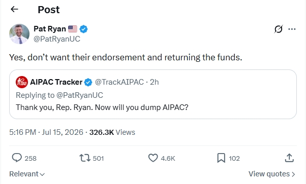 Ryan Votes to Cut $3.3B in Israel Aid, Pledges to Dump AIPAC and Return Its Money